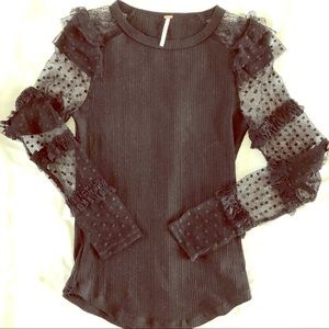 Free People Black Long sleeve top. With fun arms